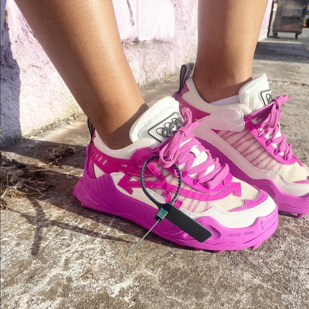 Odsy 1000 off white pink and white shoes